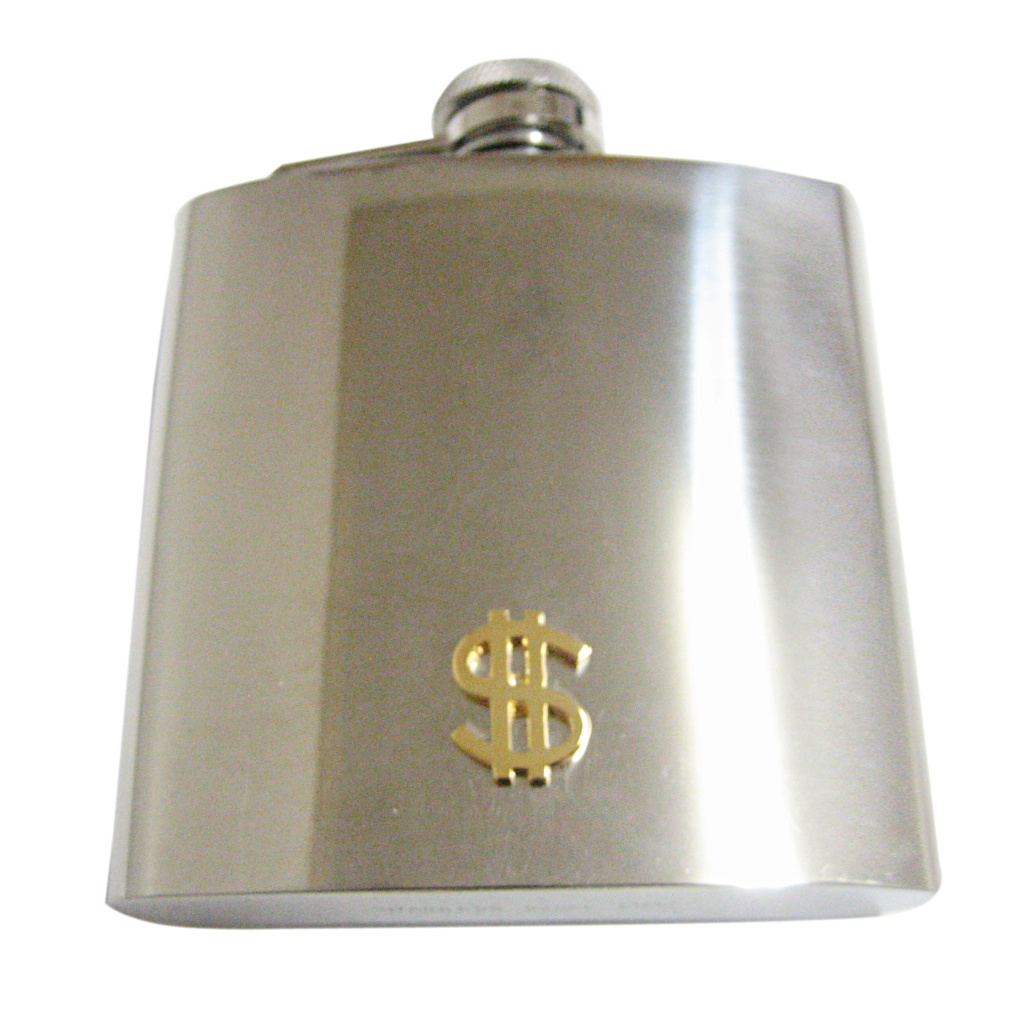 Gold Toned Us Dollar Sign 6oz Flask
